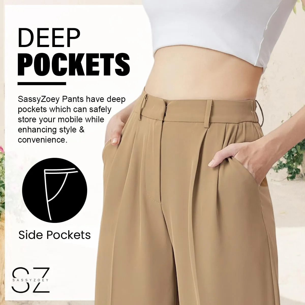 Wide Leg Pants for Women | High Waisted Trousers with Pockets | Comfortable Casual Business Work Pants
