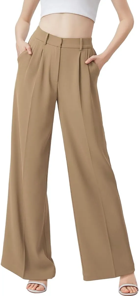 Wide Leg Pants for Women | High Waisted Trousers with Pockets | Comfortable Casual Business Work Pants