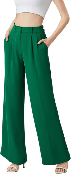 Wide Leg Pants for Women | High Waisted Trousers with Pockets | Comfortable Casual Business Work Pants