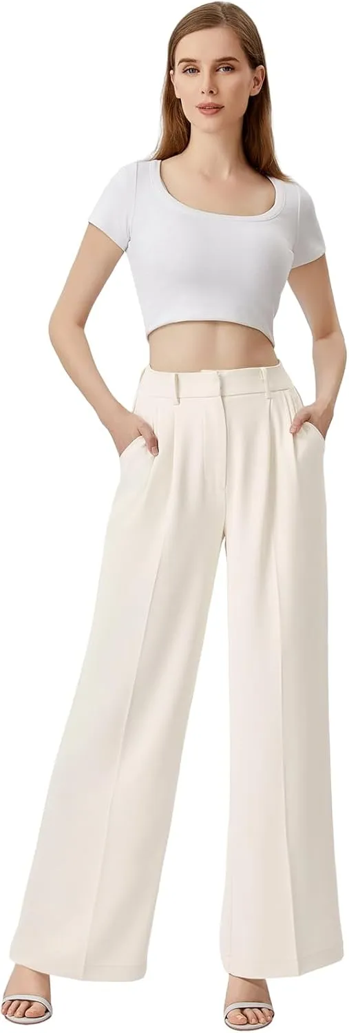 Wide Leg Pants for Women | High Waisted Trousers with Pockets | Comfortable Casual Business Work Pants