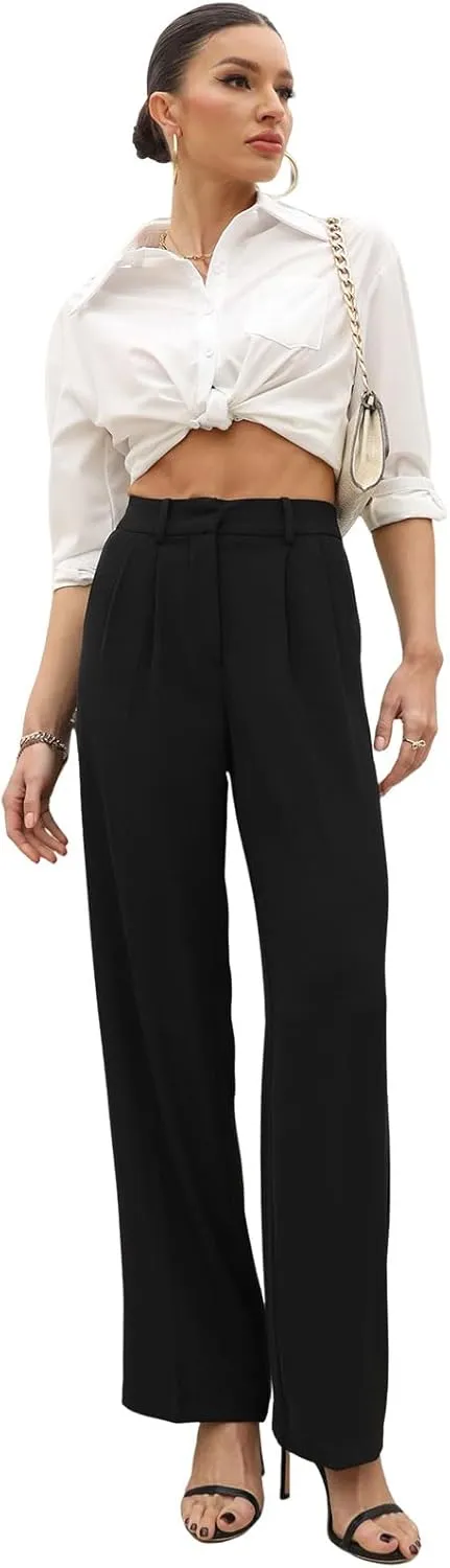 Wide Leg Pants for Women | High Waisted Trousers with Pockets | Comfortable Casual Business Work Pants