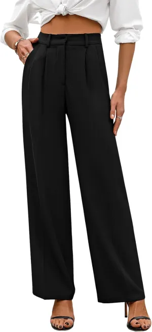 Wide Leg Pants for Women | High Waisted Trousers with Pockets | Comfortable Casual Business Work Pants