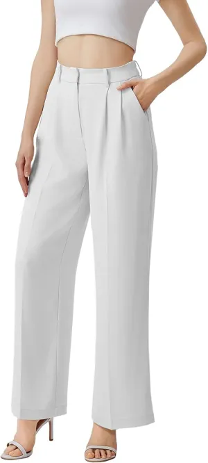 Wide Leg Pants for Women | High Waisted Trousers with Pockets | Comfortable Casual Business Work Pants