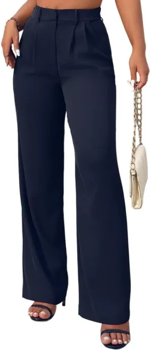 Wide Leg Pants for Women | High Waisted Trousers with Pockets | Comfortable Casual Business Work Pants