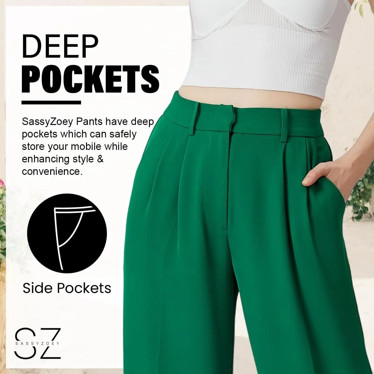 Wide Leg Pants for Women | High Waisted Trousers with Pockets | Comfortable Casual Business Work Pants