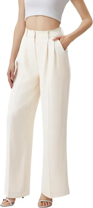 Wide Leg Pants for Women | High Waisted Trousers with Pockets | Comfortable Casual Business Work Pants