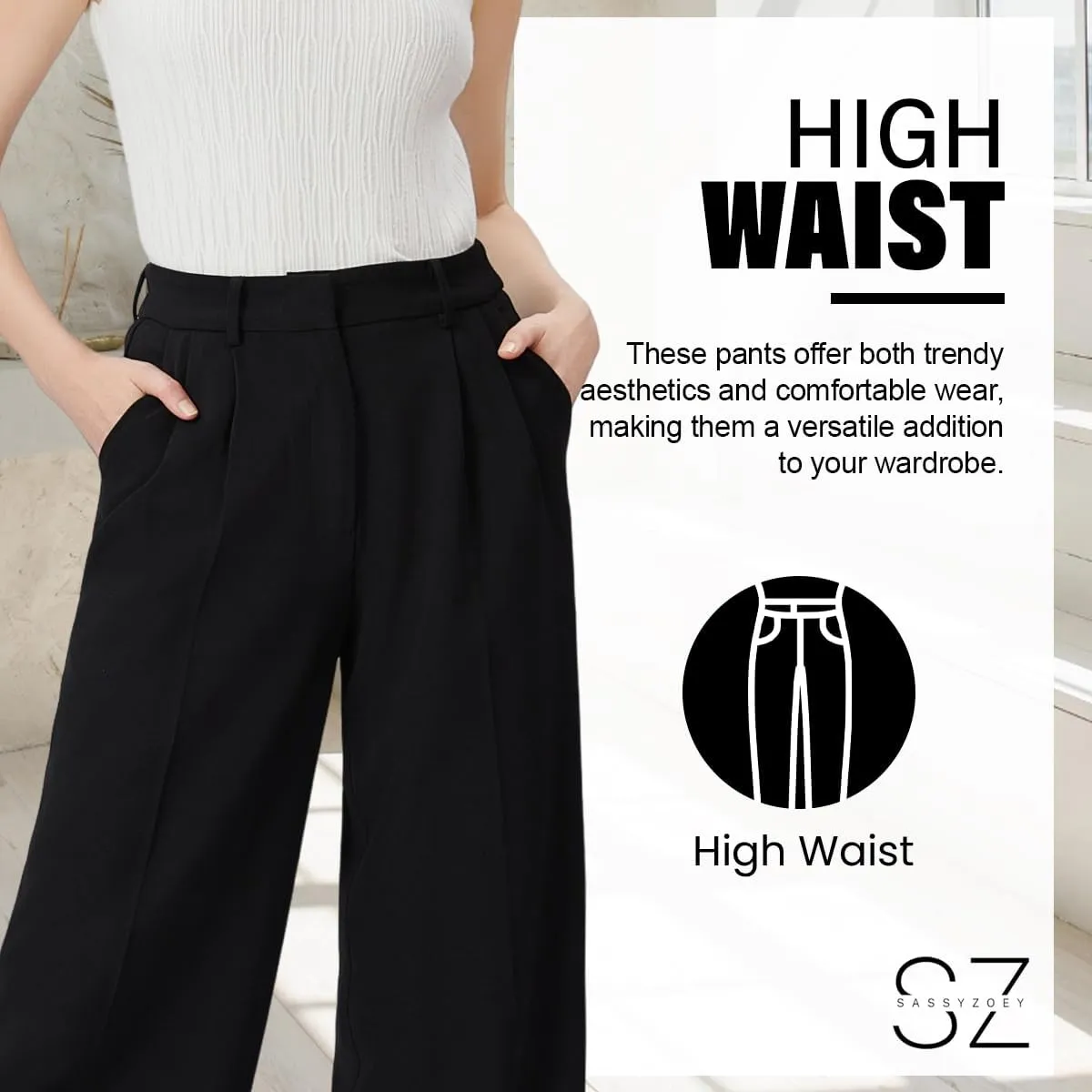 Wide Leg Pants for Women | High Waisted Trousers with Pockets | Comfortable Casual Business Work Pants