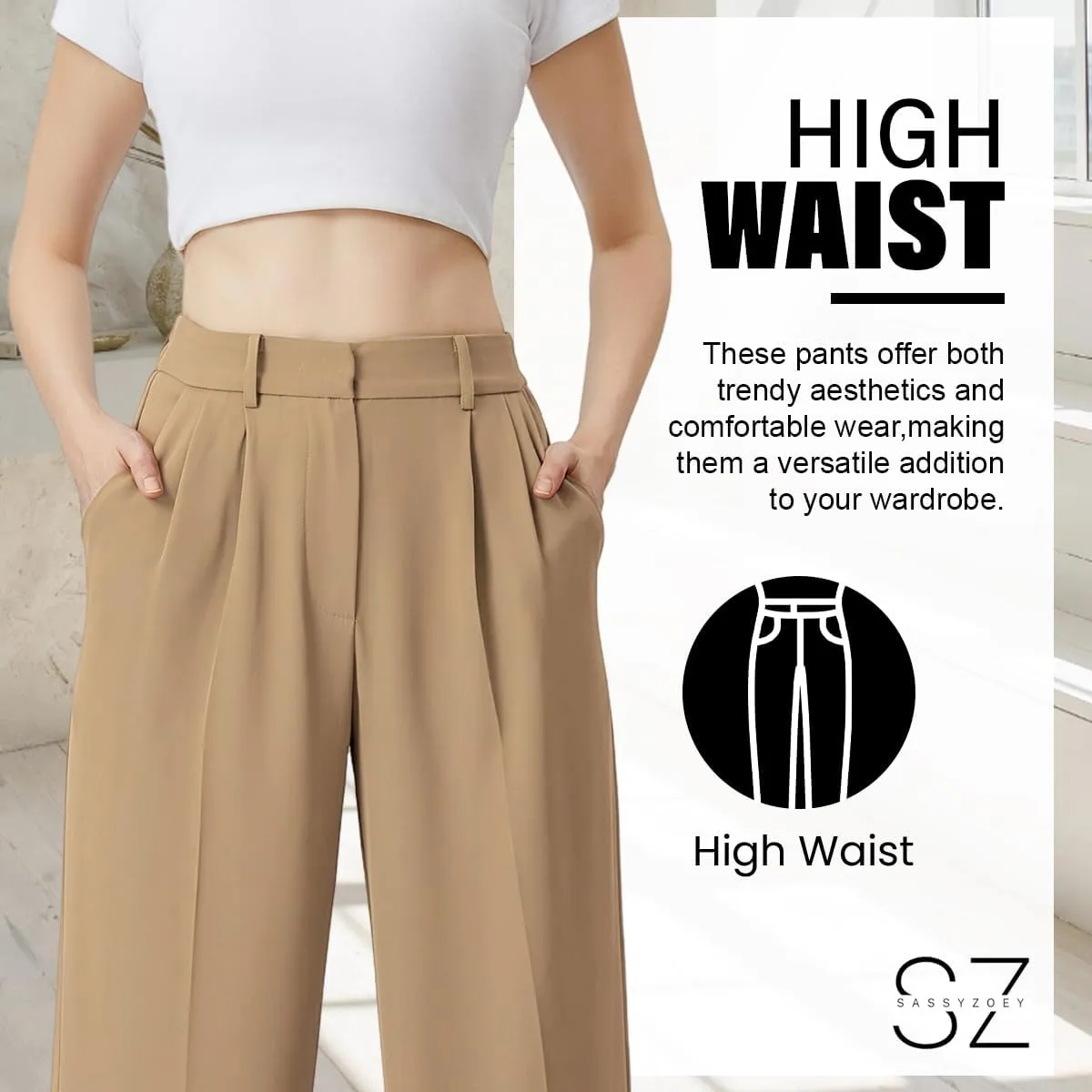 Wide Leg Pants for Women | High Waisted Trousers with Pockets | Comfortable Casual Business Work Pants