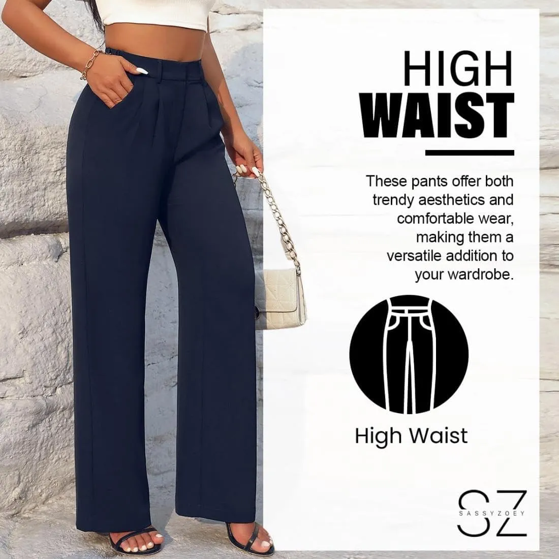 Wide Leg Pants for Women | High Waisted Trousers with Pockets | Comfortable Casual Business Work Pants