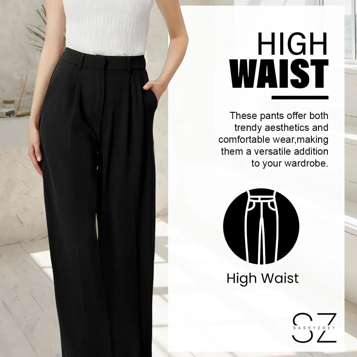 Wide Leg Pants for Women High Waisted Trousers with Pockets Women's Comfortable Work Pants Business Casual Pants