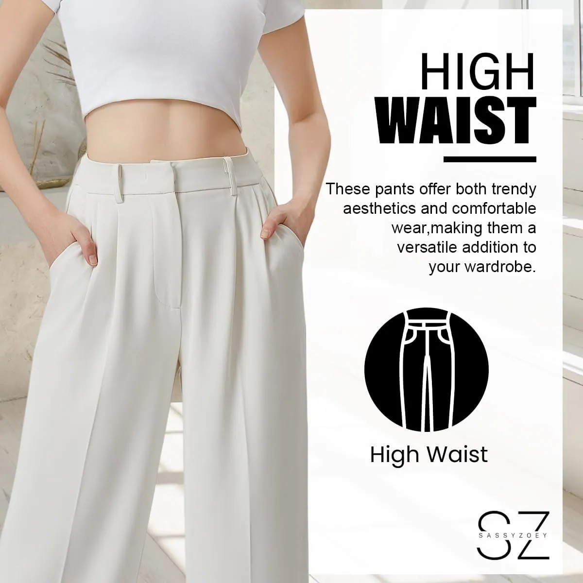 Wide Leg Pants for Women High Waisted Trousers with Pockets Women's Comfortable Work Pants Business Casual Pants