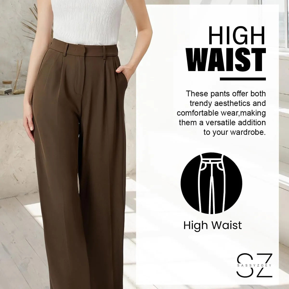 Wide Leg Pants for Women High Waisted Trousers with Pockets Women's Comfortable Work Pants Business Casual Pants