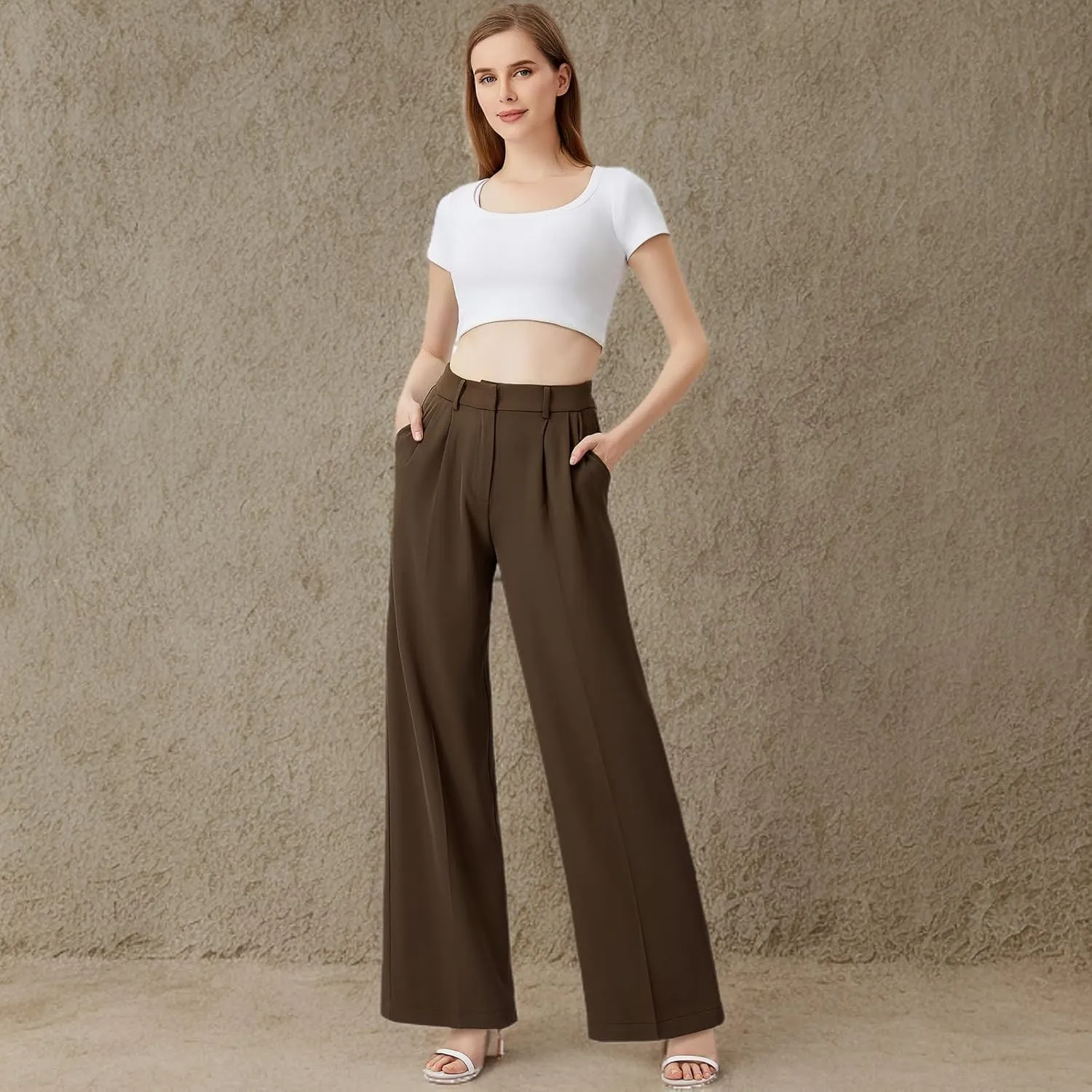 Wide Leg Pants for Women High Waisted Trousers with Pockets Women's Comfortable Work Pants Business Casual Pants