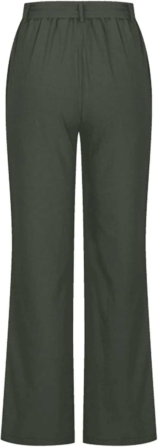 Wide Leg Pants Woman Elastic Waist Trousers Lightweight Linen Blend Casual Lounge Wear High Waist Comfortable Outfits