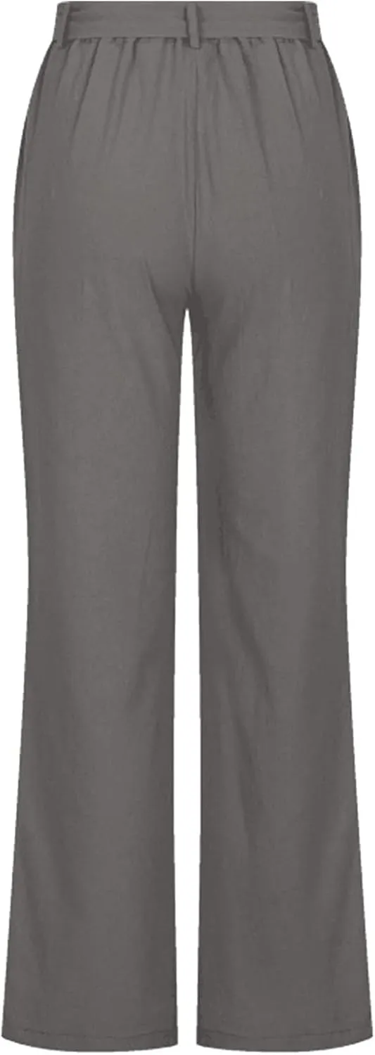 Wide Leg Pants Woman Elastic Waist Trousers Lightweight Linen Blend Casual Lounge Wear High Waist Comfortable Outfits