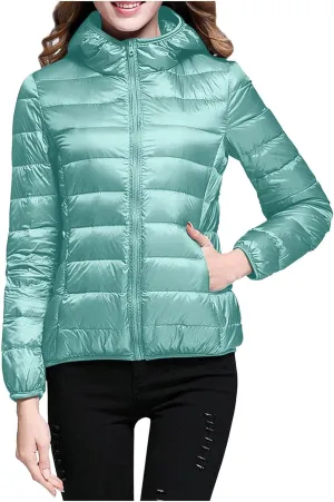 Winter Jacket Women Women Warm Lightweight Hooded Windproof Winter Coat With Recycled Insulation Blue Jacket