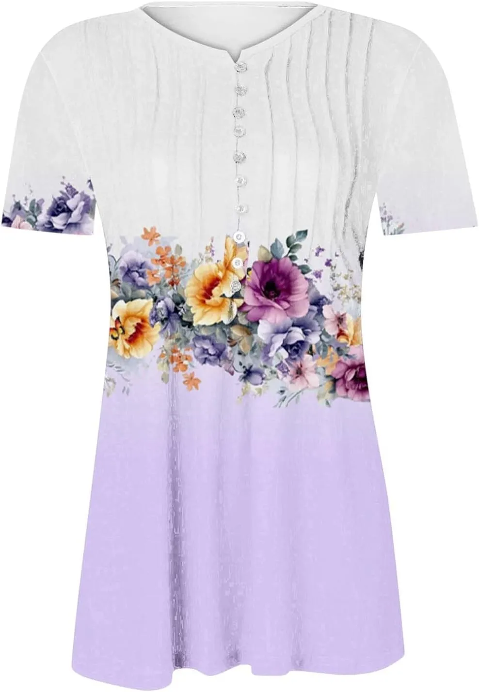 Women 2025 Spring Blouses Tops Floral Short Sleeve Boho T Shirts Dressy Casual Tunic Beach Vacation Ladies Clothing