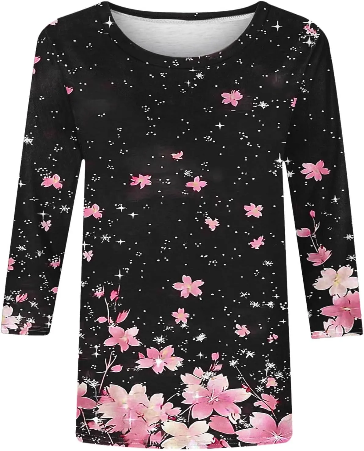 Women 3/4 Sleeve Length Summer Tops Dressy Casual Boho Blouses Trendy Floral T Shirts Tunic Beach Vacation Ladies Clothes