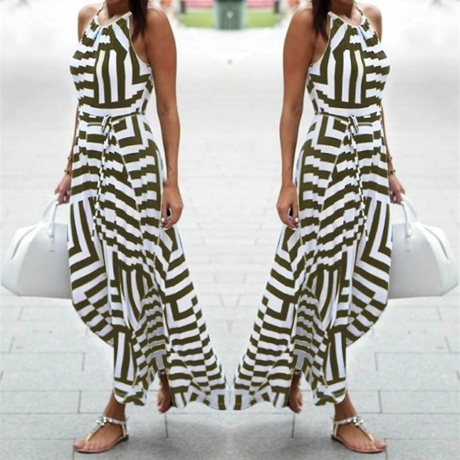 Women Boho Summer Dress 2024 Spaghetti Strap Beach Long Dress Sleeveless Flowy A-Line Maxi Dresses Sundress