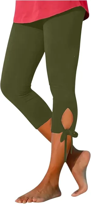 Women Capri Leggings Pants High Waist Lace Straight Leg Workout Pant Skinny Compression Comfortable Casual Trousers