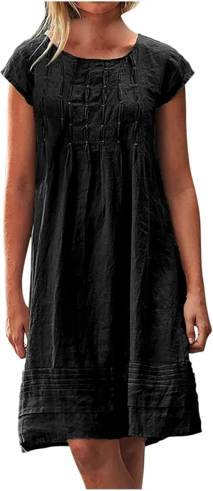 Women Cotton Linen Summer Dresses Casual Mini Short Dress Gauze Boho Dresses 2024 Trendy Vacation Clothing
