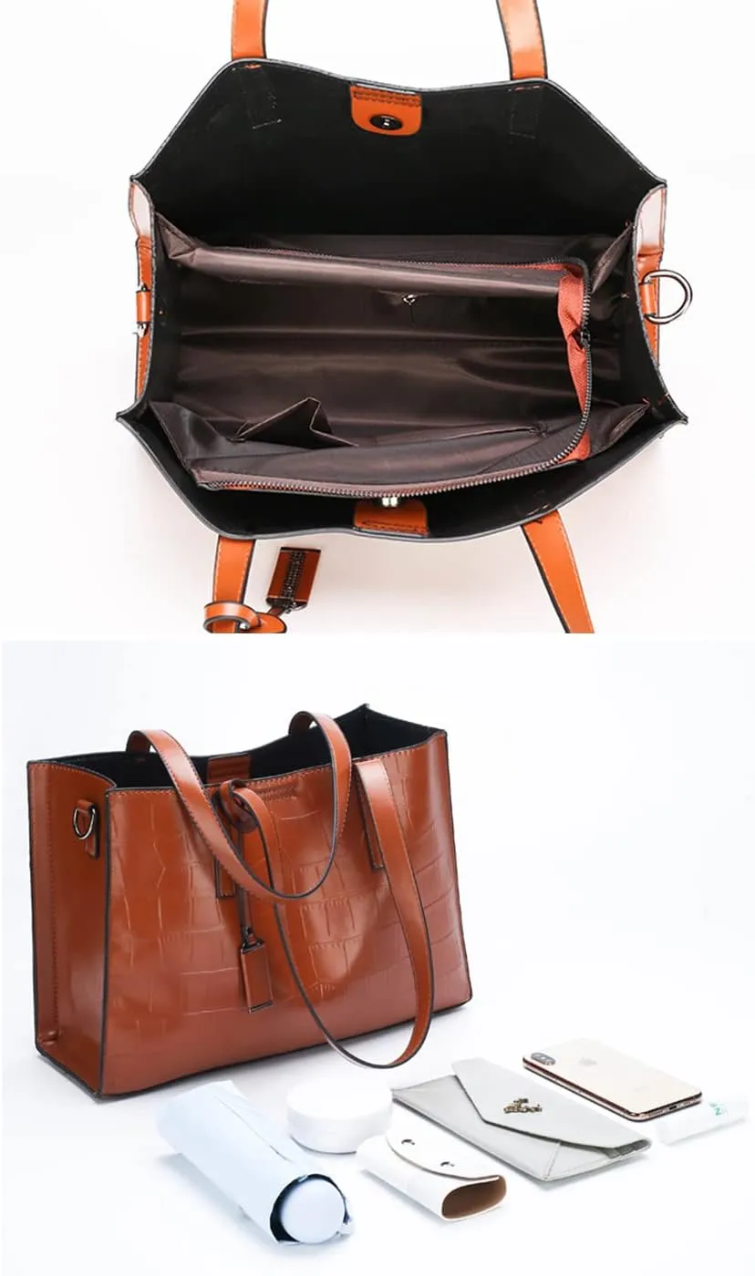 Women Crocodile Pattern Handbag Vintage Shoulder Bag Satchel Purse