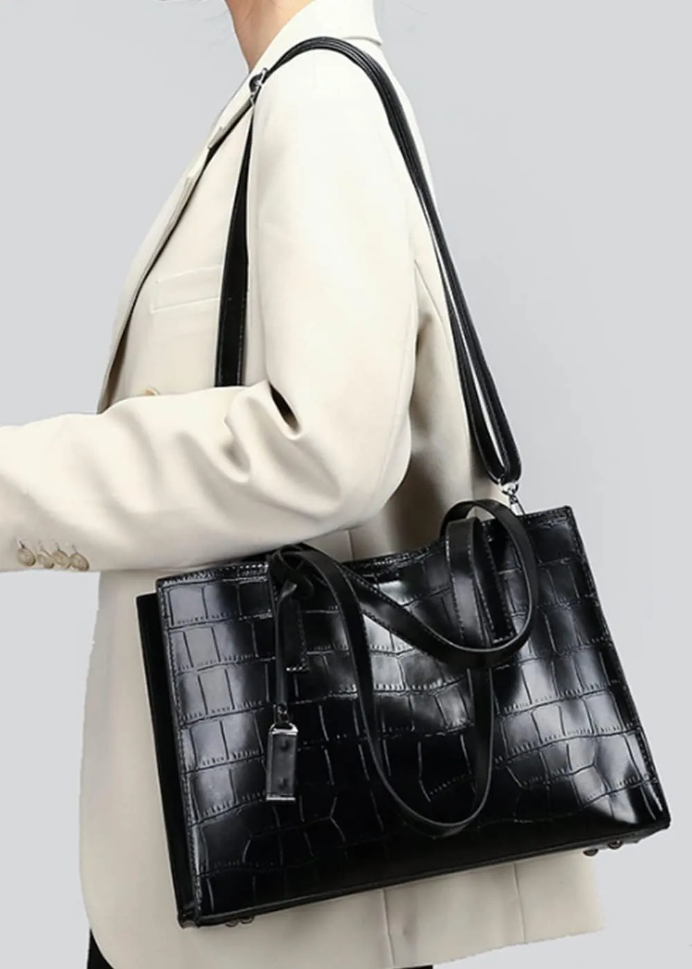 Women Crocodile Pattern Handbag Vintage Shoulder Bag Satchel Purse