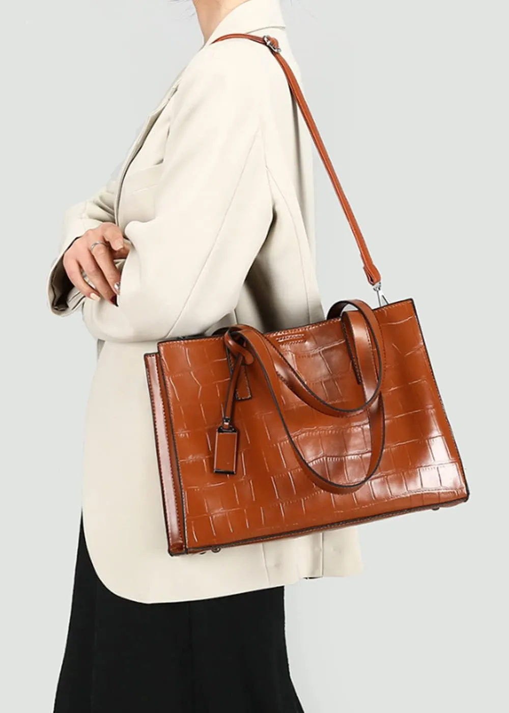 Women Crocodile Pattern Handbag Vintage Shoulder Bag Satchel Purse