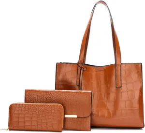 Women Crocodile Pattern Handbag Vintage Shoulder Bag Satchel Purse