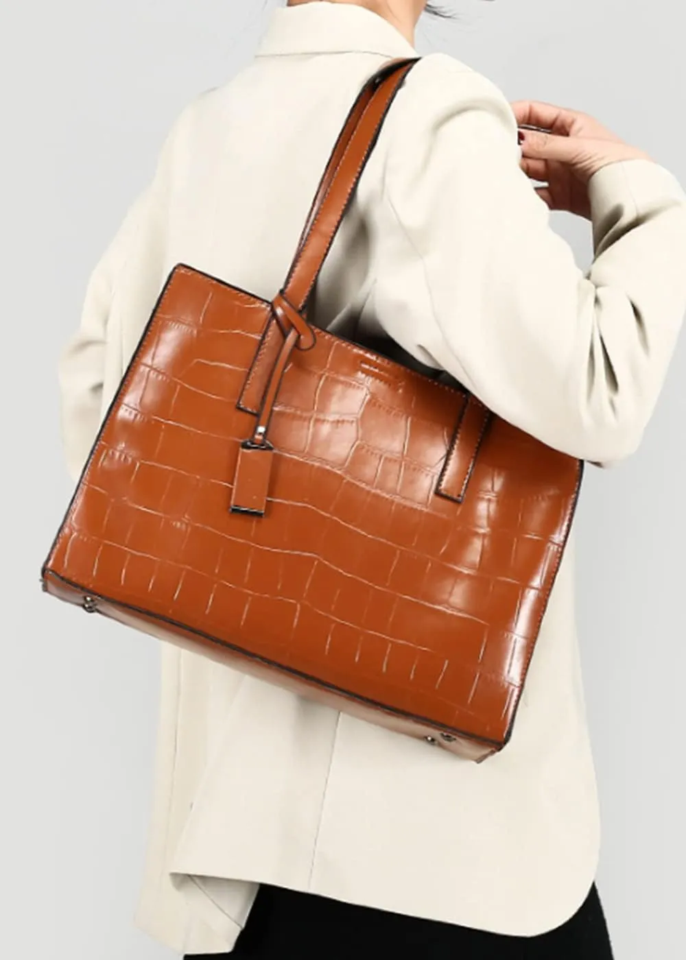Women Crocodile Pattern Handbag Vintage Shoulder Bag Satchel Purse