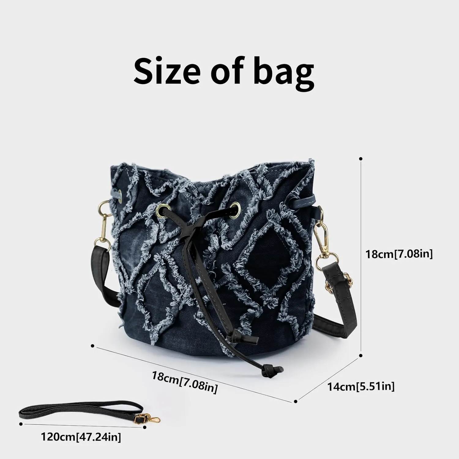 Women Denim Bucket Bag, Jean Small Crossbody Bags for Women, Fashion Rhombus Shoulder Bag with Drawstring