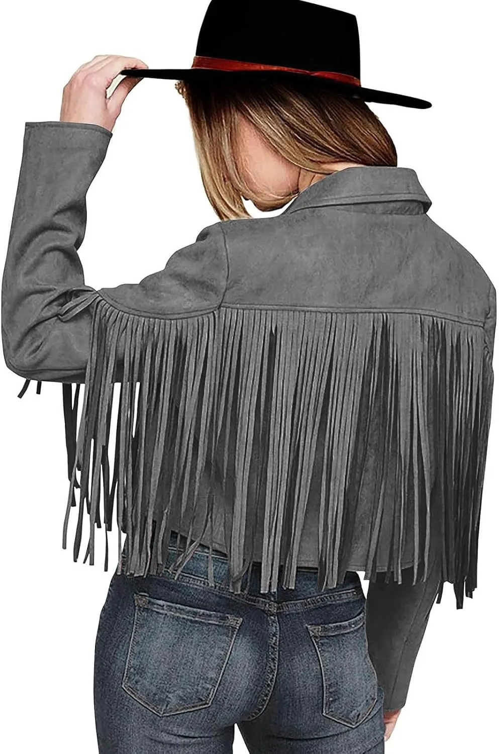 Women Fall Outfits Women Fringe Faux Suede Leather Jackets Fashion Tassel Motorcycle Cropped Coats Fall For Women