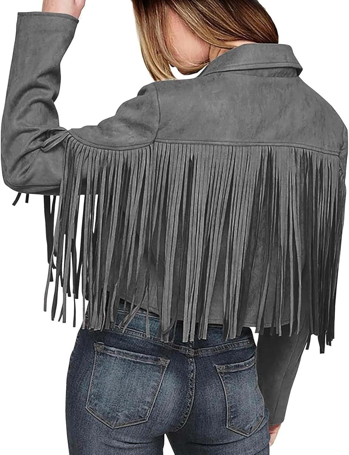 Women Fall Outfits Women Fringe Faux Suede Leather Jackets Fashion Tassel Motorcycle Cropped Coats Fall For Women