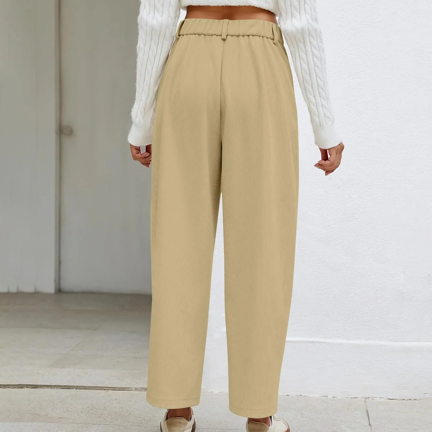 Women Fashion Wide Leg Pants Comfortable Solid Color Trouser Casual High Waist Button Straight Pocket Pants