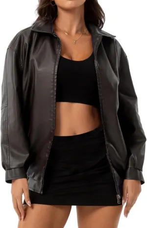 Women Faux Leather Jacket Lightweight Oversized Faux Suede Jackets Fall Fashion Motorcycle Coats Winter Outfits Clothe
