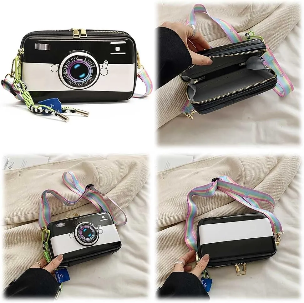 Women Handbag Camera Shaped Crossbody Bag Zipper Closure Messenger Bag Cute Satchel Purse for Travel Shopping