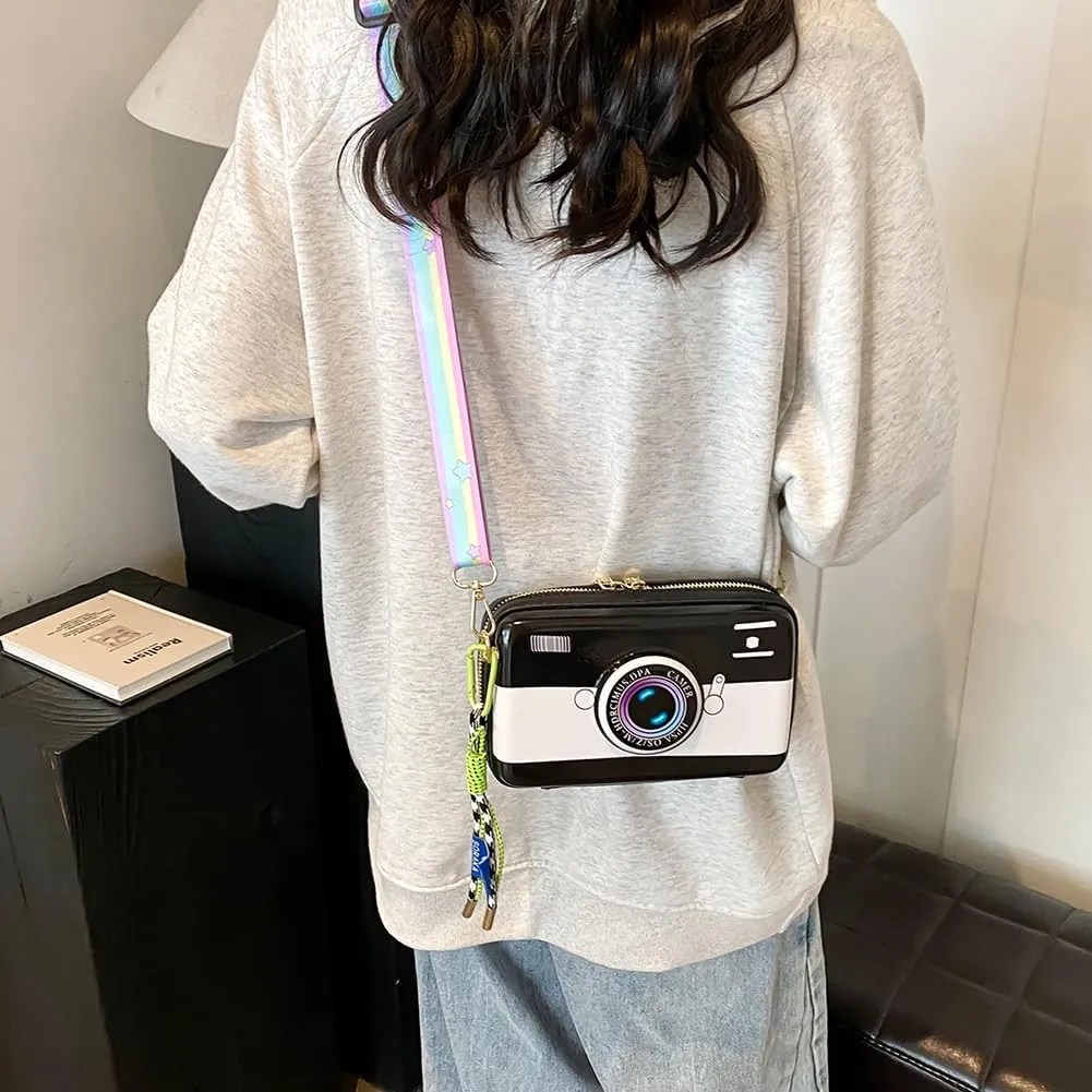 Women Handbag Camera Shaped Crossbody Bag Zipper Closure Messenger Bag Cute Satchel Purse for Travel Shopping
