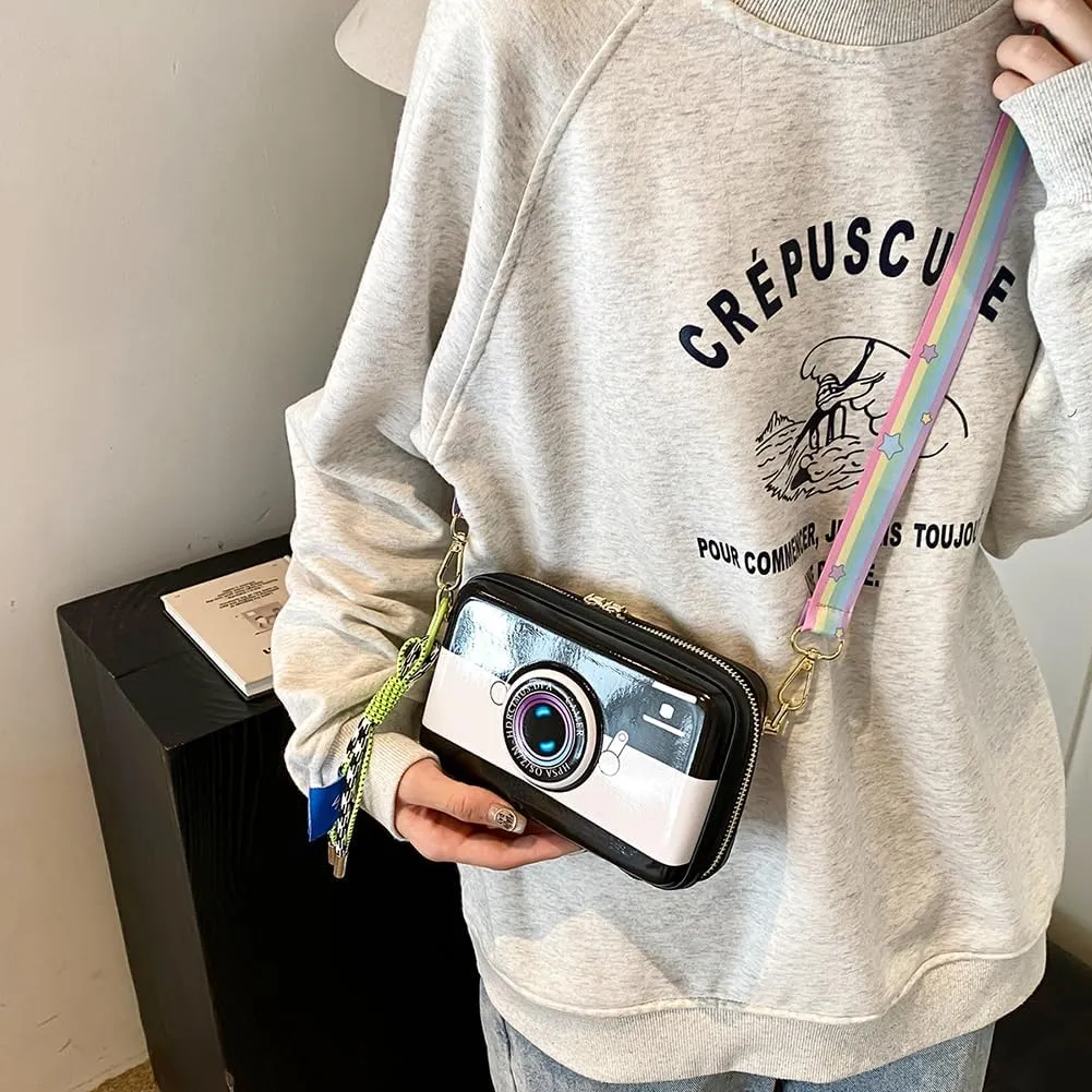 Women Handbag Camera Shaped Crossbody Bag Zipper Closure Messenger Bag Cute Satchel Purse for Travel Shopping