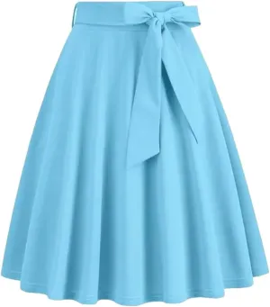 Women High Waist A Line Skater Skirt 50s Swing Elegant Skirts Solid Color Midi Pleated Skirt