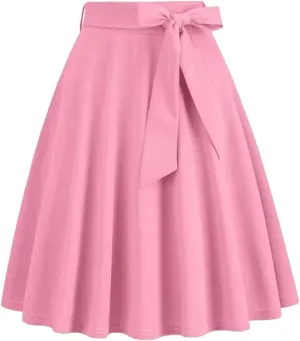 Women High Waist A Line Skater Skirt 50s Swing Elegant Skirts Solid Color Midi Pleated Skirt