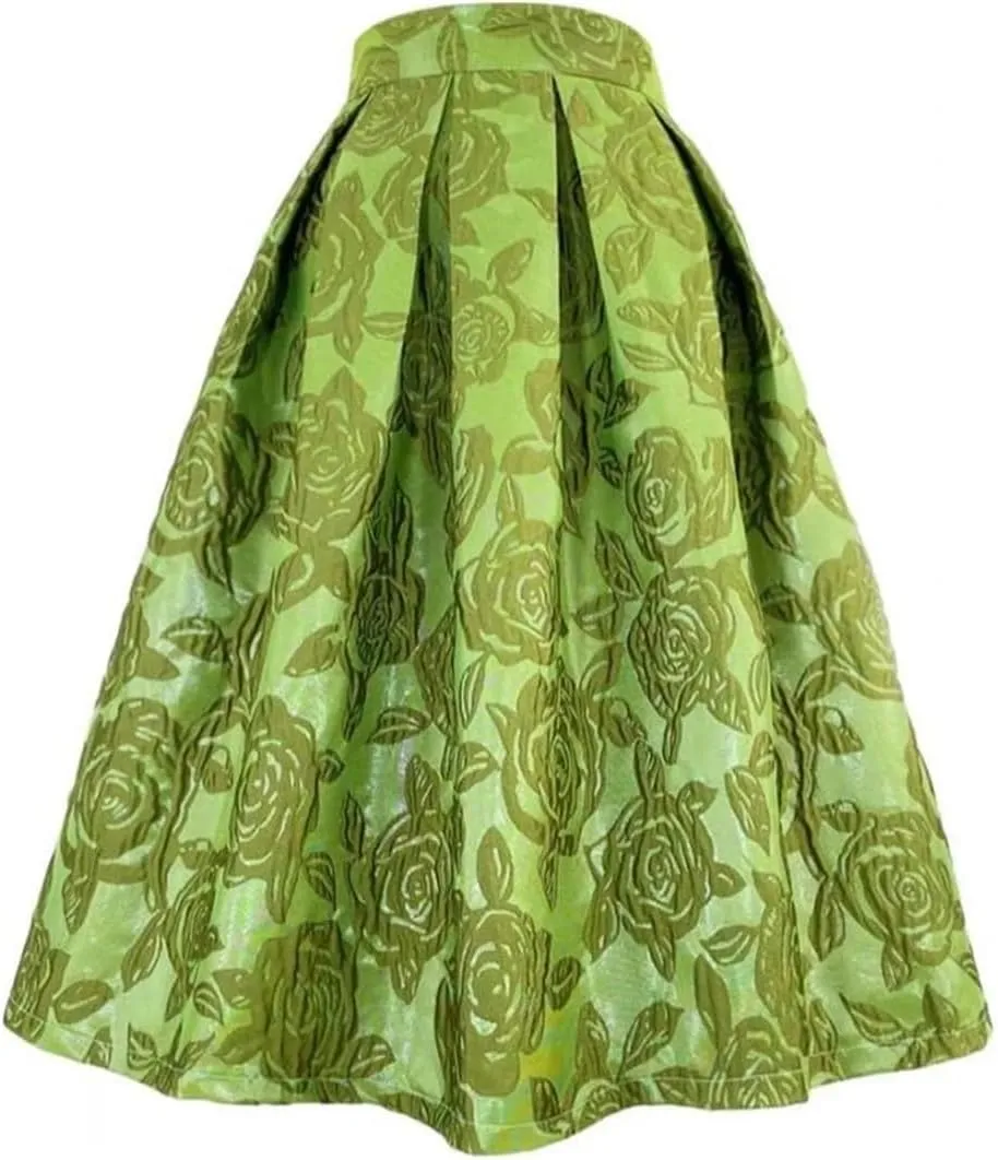 Women High Waist Long Skirts Pleated Midi Skirt Elegant Embroidered Vacation Party Skirt