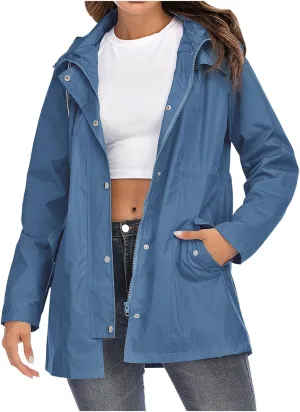 Women Raincoat Long Hooded Trench Coats Lined Windbreaker Travel Jacket Windbreaker Trendy Coats