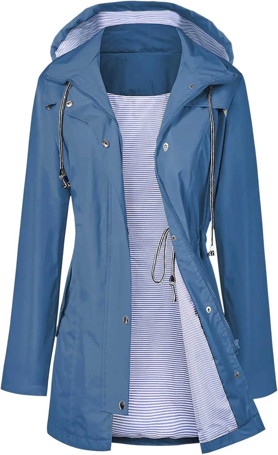 Women Raincoat Long Hooded Trench Coats Lined Windbreaker Travel Jacket Windbreaker Trendy Coats