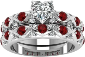 Women Red Cz Wedding Engagement Ring Bridal Sets Silver Promise Band His and Hers Wedding Ring Sets Couples Rings