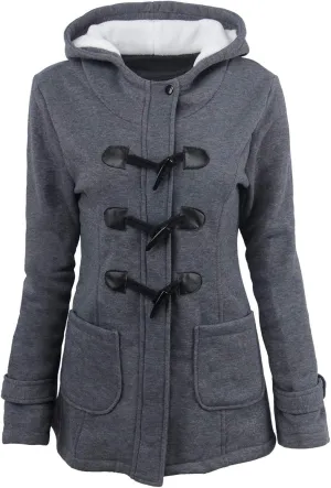 Women Solid Color Horn Buttons Cardigan Padded Hooded Trench Coat Overcoat Vintage Slim Fit Winter Outdoor Sport Jackets