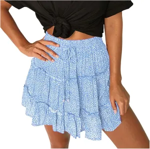 Women Summer Cute High Waist Ruffle Skirt Floral Print Swing Beach Mini Skirt Tennis Skirts for Girls