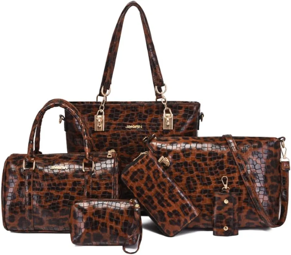 Women Tote Bag Crocodile Pattern Shoulder Bag Handbag Satchel Purse 6psc