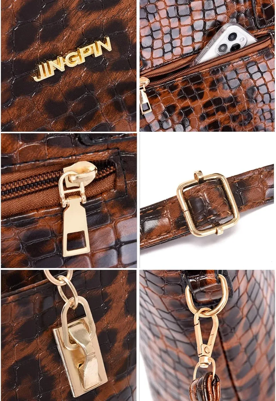 Women Tote Bag Crocodile Pattern Shoulder Bag Handbag Satchel Purse 6psc
