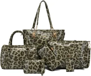 Women Tote Bag Crocodile Pattern Shoulder Bag Handbag Satchel Purse 6psc