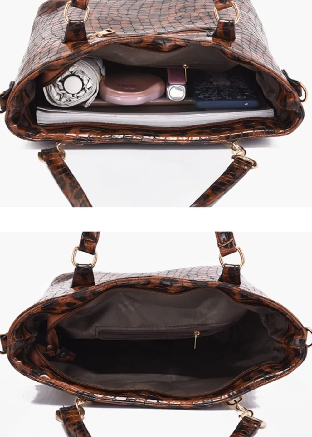 Women Tote Bag Crocodile Pattern Shoulder Bag Handbag Satchel Purse 6psc